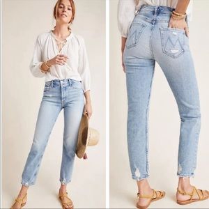 MOTHER Superior The Tomcat Distressed Straight High Rise Denim Jeans Confession